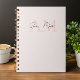 Minimalistic Monogram Initial & Name Pastel Pink  Notebook