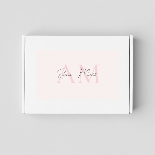 Minimalistic Monogram Initial & Name Pastel Pink Rectangular Sticker (Creator Uploaded)