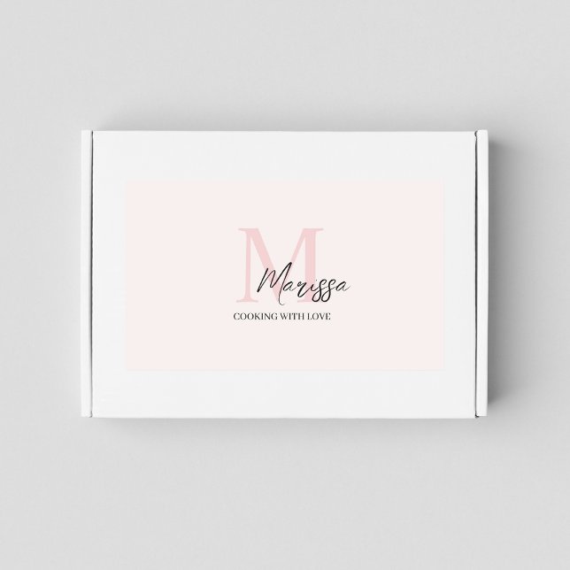 Minimalistic Monogram Initial & Name Pastel Pink Rectangular Sticker (Creator Uploaded)