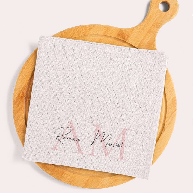 Minimalistic Monogram Initial & Name Pastel Pink Tea Towel (Creator Uploaded)