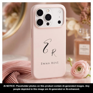 Minimalistic Monogram Name Elegant Blush Pink
