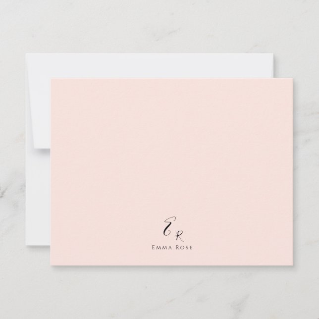 Minimalistic Monogram Name Elegant Blush Pink Card (Front)