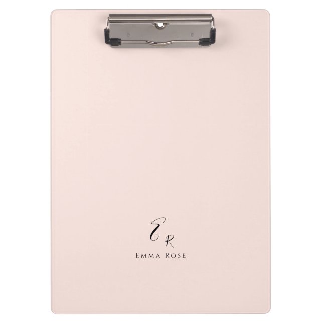 Minimalistic Monogram Name Elegant Blush Pink Clipboard (Front)