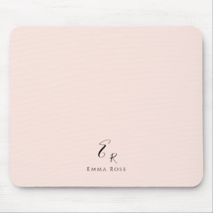 Minimalistic Monogram Name Elegant Blush Pink Mouse Mat