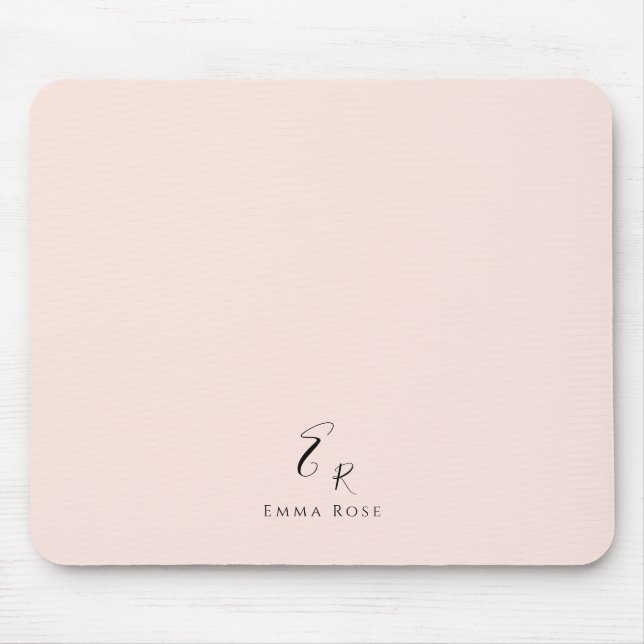 Minimalistic Monogram Name Elegant Blush Pink Mouse Mat (Front)