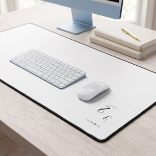 Minimalistic Monogram Name Elegant Script Font Big Desk Mat