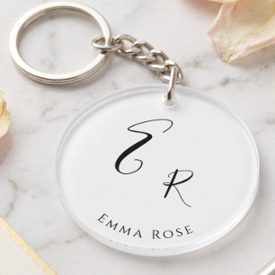 Minimalistic Monogram Name Elegant Script Font Big Key Ring