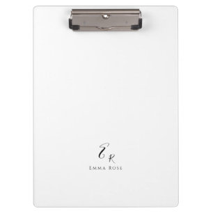 Minimalistic Monogram Name Elegant White Clipboard