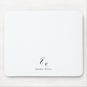 Minimalistic Monogram Name Elegant White Mouse Mat