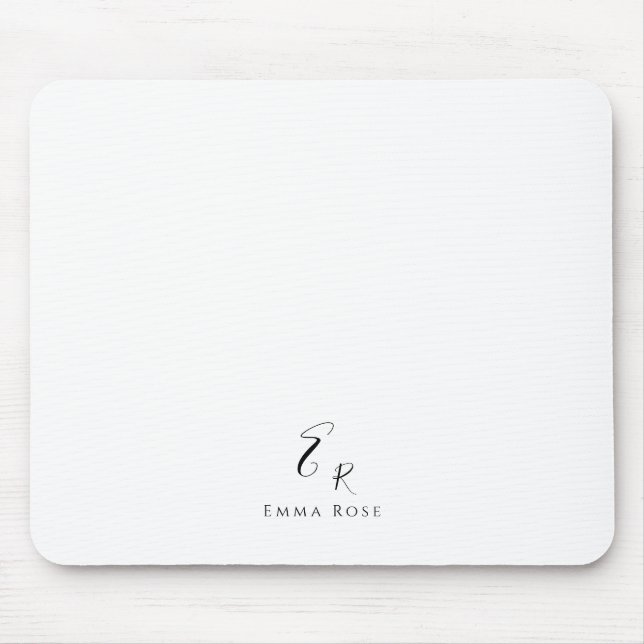 Minimalistic Monogram Name Elegant White Mouse Mat (Front)