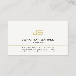 Minimalistic Monogram Plain Modern White Gold Business Card