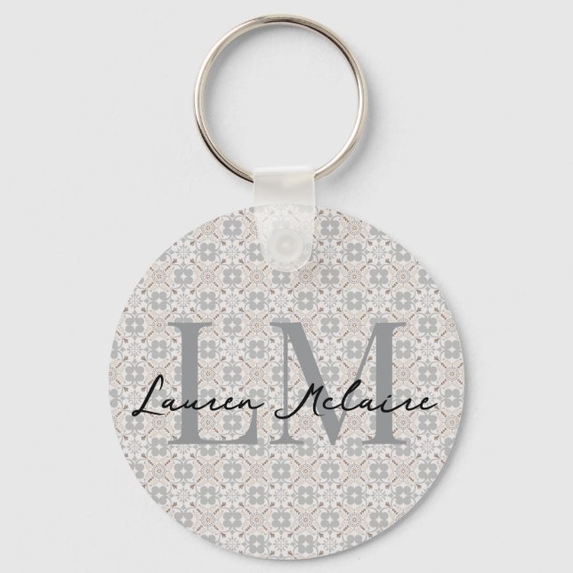 Minimalistic Monogram Script Name Spanish Tile  Key Ring (Front)