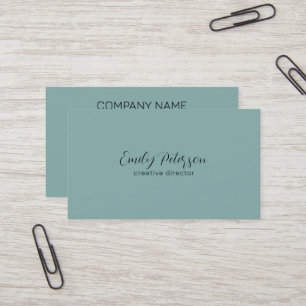 Minimalistic muted green background black text business card