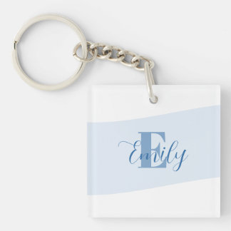 Minimalistic Name Monogram Retro Blue Key Ring