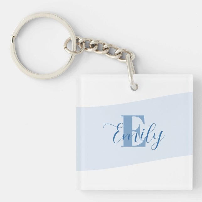 Minimalistic Name Monogram Retro Blue Key Ring (Front)