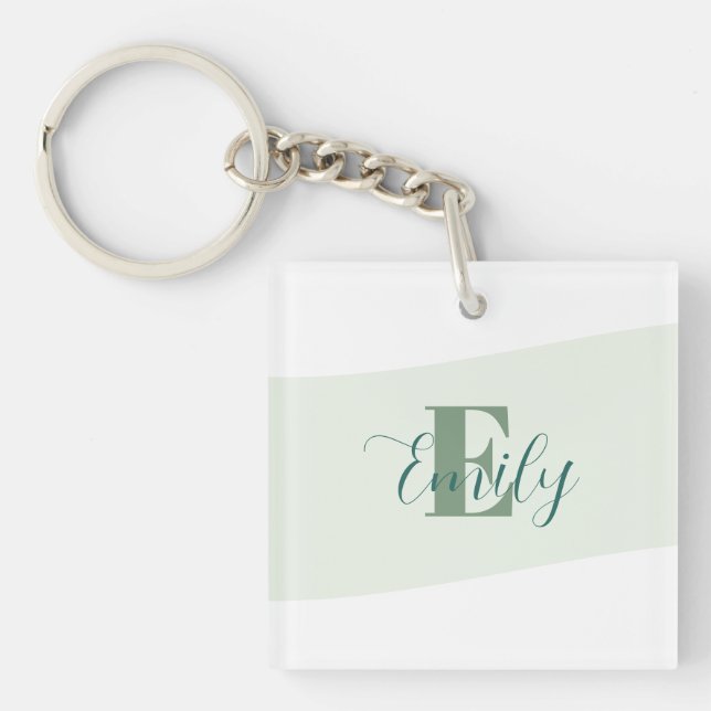 Minimalistic Name Monogram Retro Green Key Ring (Front)