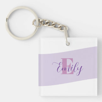 Minimalistic Name Monogram Retro Purple Key Ring