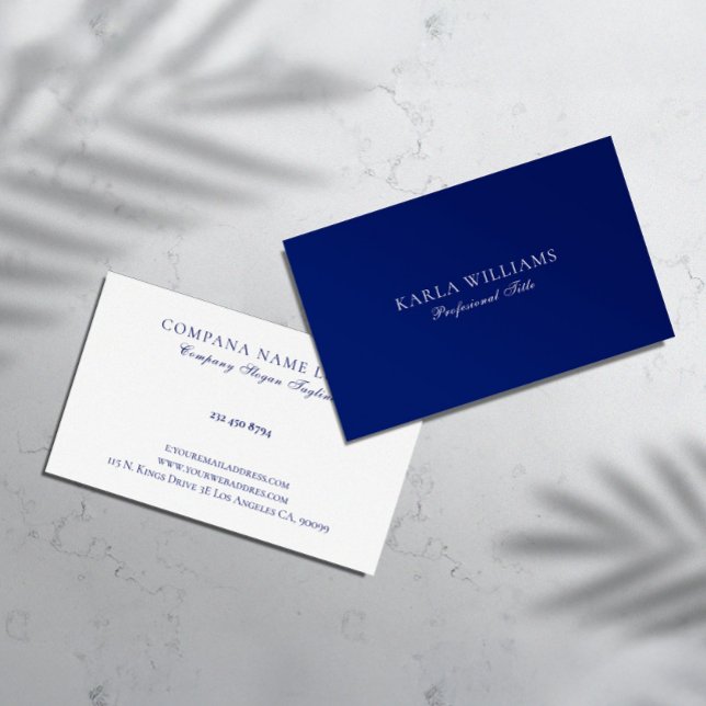 Minimalistic Navy-Blue and White Reverseble  Business Card (Creator Uploaded)