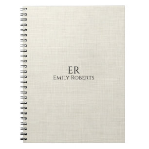 Minimalistic Off-White Linen Personalised Text Notebook