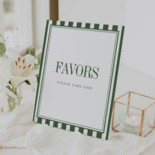 Minimalistic Olive Green Striped Wedding Favours Pedestal Sign