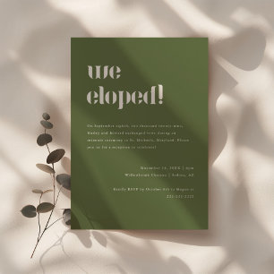 Minimalistic Olive Green Wedding Elopement & Party Invitation
