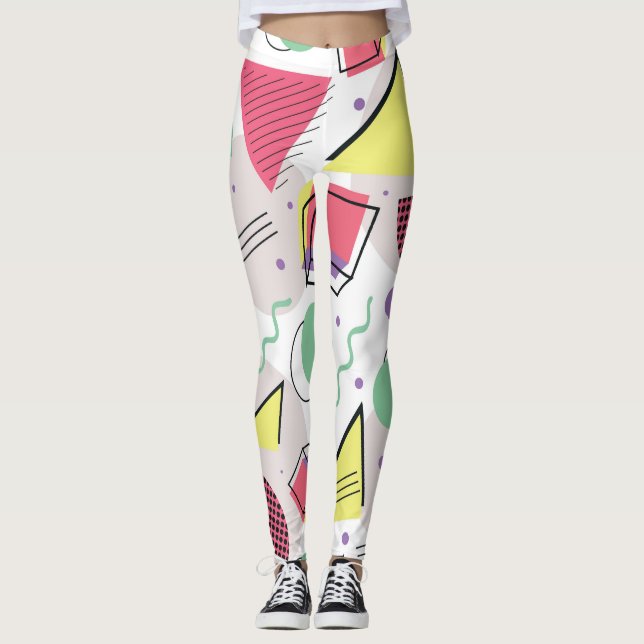 Minimalistic Pastel Geometric Pattern Leggings (Front)