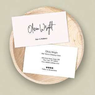 Minimalistic Pastel Pink, Signature Script, Bus Business Card