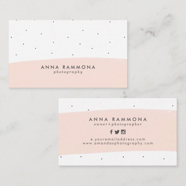 Minimalistic Pastel Pink & White Brushstrokes Business Card (Front/Back)