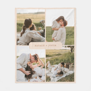 Minimalistic Personalised 4 Couple Photos Collage Fleece Blanket