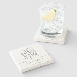 Minimalistic Personalised Lesbian Couple Line Art Stone Coaster