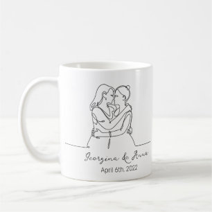 Minimalistic Personalized Lesbian Couple Line Art  Coffee Mug