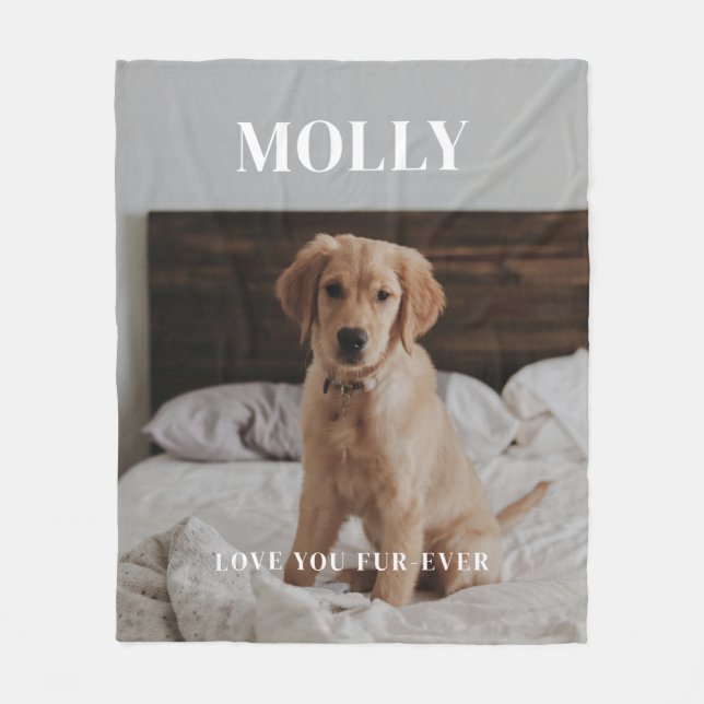 Minimalistic Pet Name Full Photo Fleece Blanket (Front)