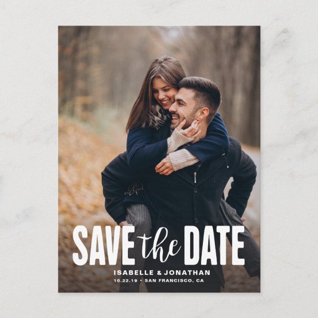 Minimalistic Photo Black Save the Date Announcement Postcard (Front)