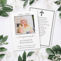 Minimalistic Photo Funeral Prayer Card