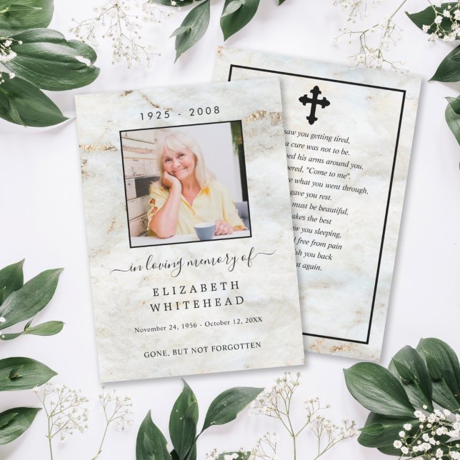 Minimalistic Photo Funeral Prayer Marble Gold Invitation (Creator Uploaded)