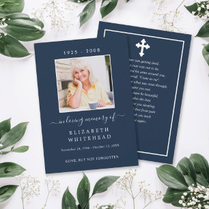 Minimalistic Photo Funeral Prayer Navy Card