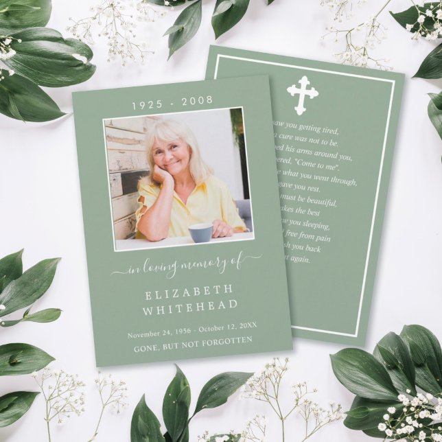 Minimalistic Photo Funeral Sage Green Prayer Card (Creator Uploaded)