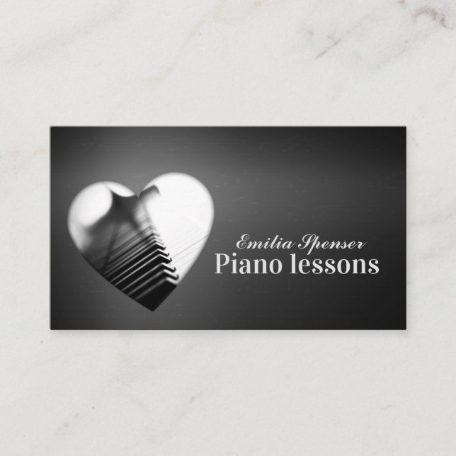 Minimalistic Piano Music Tutor Heart Card (Front)