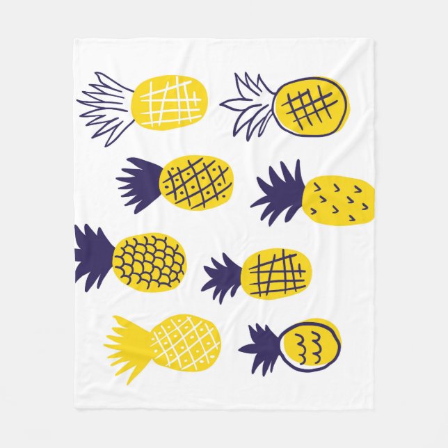 Minimalistic pineapples, colourful abstract design fleece blanket (Front)
