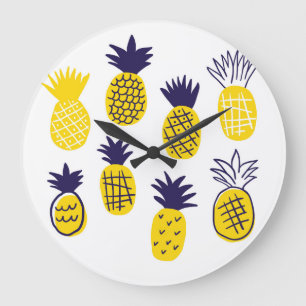Minimalistic pineapples, colourful abstract design large clock