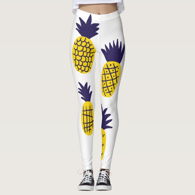 Minimalistic pineapples, colourful abstract design leggings (Front)
