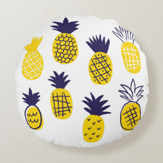 Minimalistic pineapples, colourful abstract design round cushion