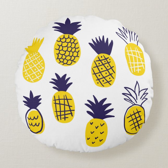 Minimalistic pineapples, colourful abstract design round cushion (Front)