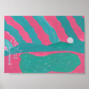 Minimalistic Pink and Green Landscape Print