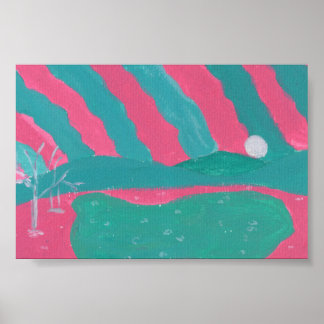 Minimalistic Pink and Green Landscape Print