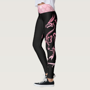 Minimalistic Pink Black Iridescent Scales Dragon Leggings