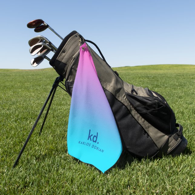 Minimalistic Pink Blue Gradient Monogram Golf Towel (Green)