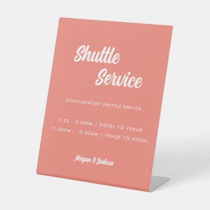 Minimalistic Pink Coral Wedding Shuttle Service Pedestal Sign