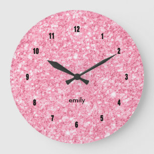 Minimalistic pink faux glitter large clock