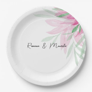 Minimalistic Pink Floral Watercolor Hand-painted Paper Plate